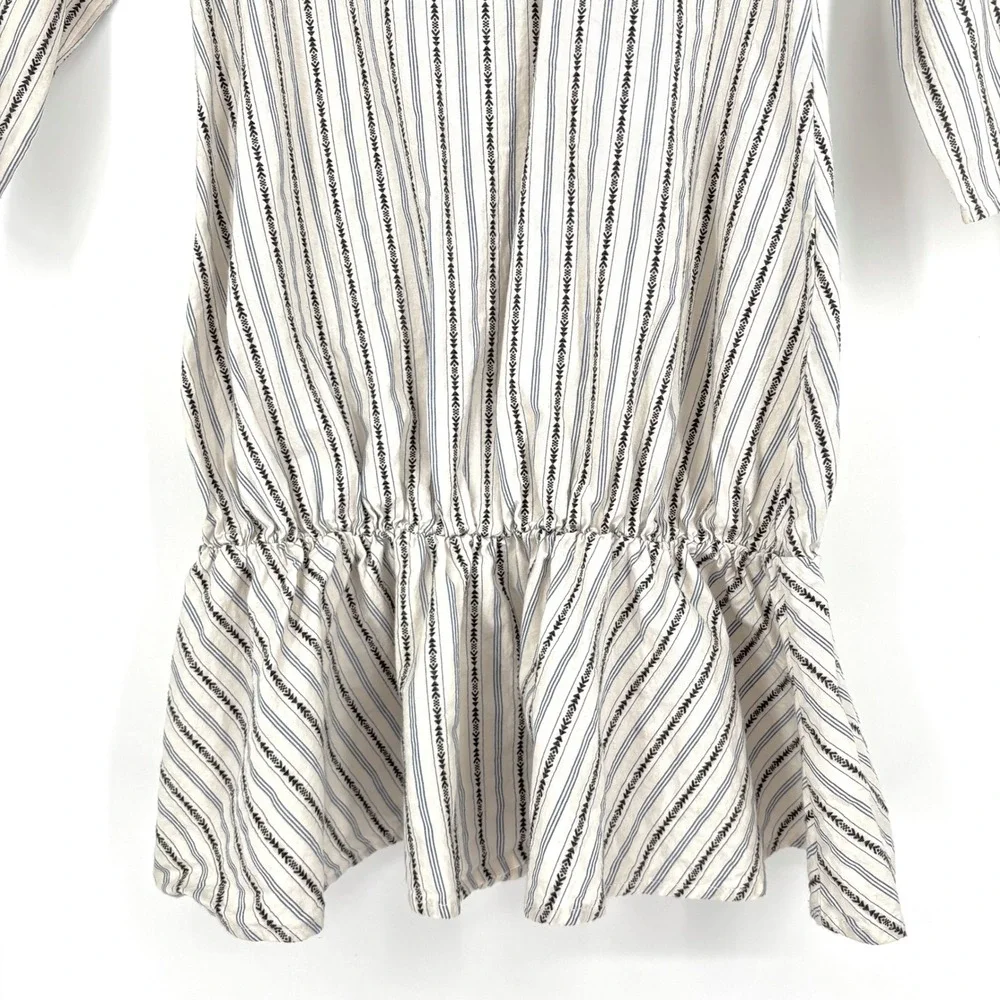 Boy + Girl 100%‎ Cotton Striped Dress Sz 8 Cream Blue Drop Waist Made in USA